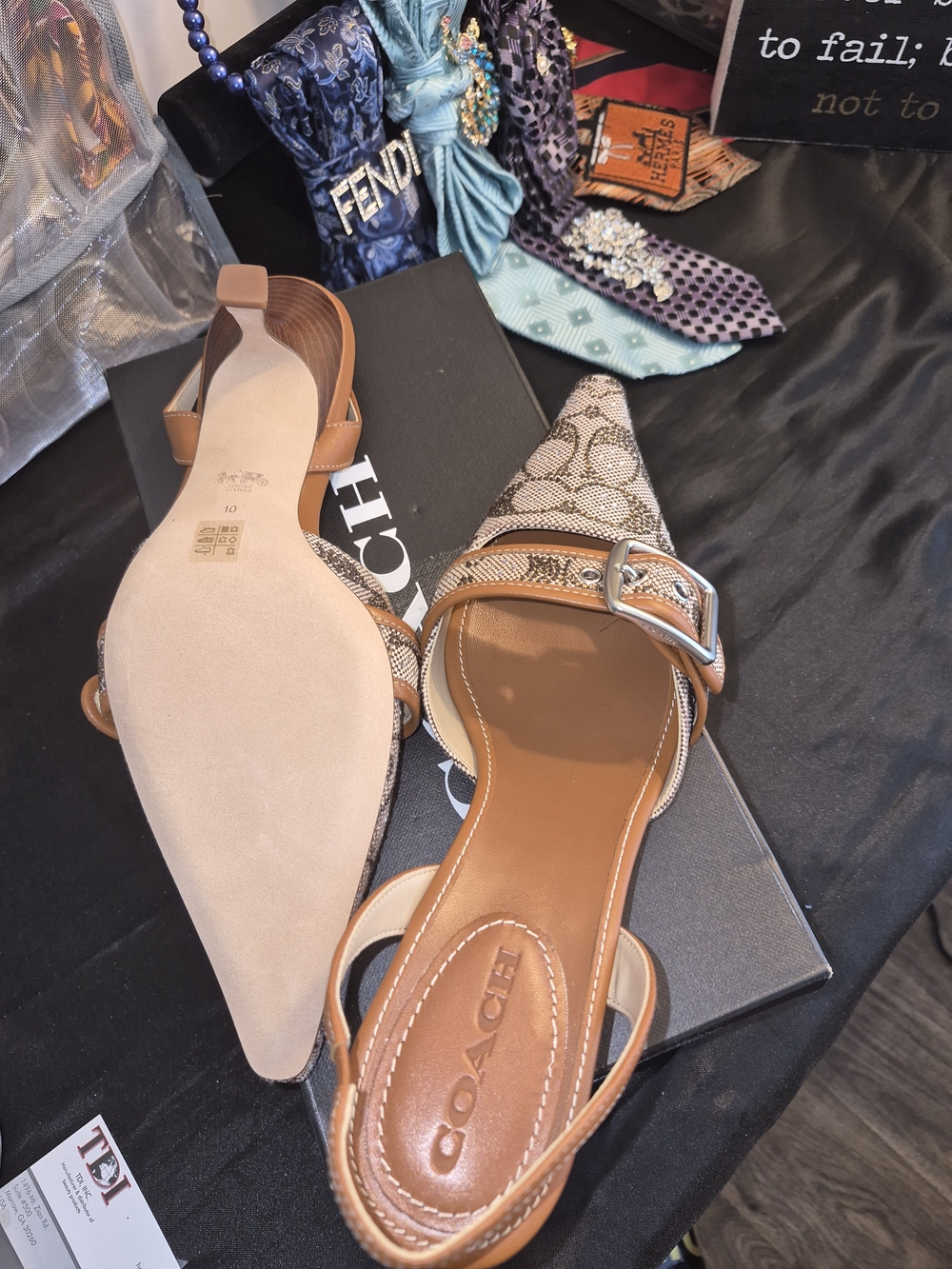 Coach Brown Signature Pointed Slingback Mules with Buckle - Picture 4 of 6